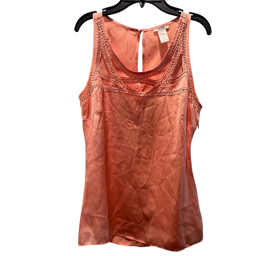 Cache, Coral Tank Style Blouse with gold studded Cut out Design Size S